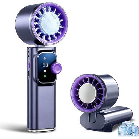 Ventilateur Portable Turbo – 199 Vitesses & Brumisateur 14h – Mini Rechargeable 4000mAh – Appareil Voyage ，Bureau – Gris (1/5)