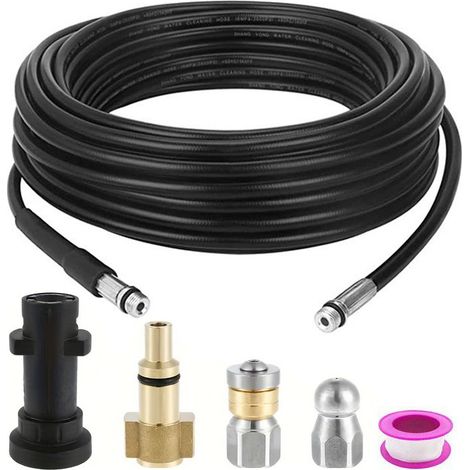 10M Tuyau Débouche Canalisation, Kit de Nettoyage du Tuyau de Vidange du Nettoyeur Haute Pression avec Buse à Jet Rotatif (1/5)