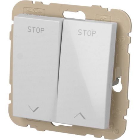 Interrupteur double étanche blanc – Compatible avec volets roulants – Montage sans vis – Position arrêt – Plaque de finition non incluse – Efapel