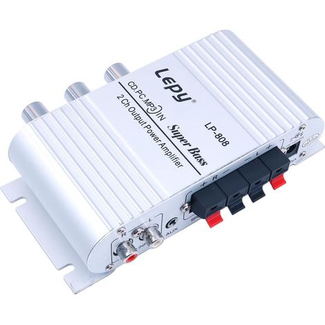 LP-808 12V Mini Portable Wired HiFi Amplifier with 3A Power Supply for Home, Car, and Phone - Silver (1/5)