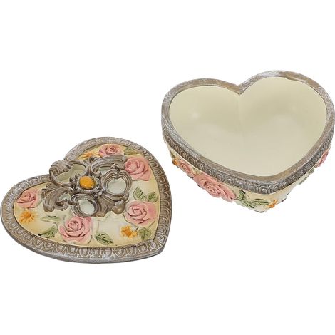Vintage Style Heart-Shaped Synthetic Jewelry Box with Lid (1/5)
