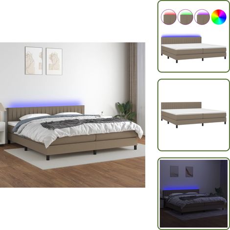Sommier à lattes de lit et matelas et LED Taupe 200x200cm Tissu - Sommier Tapissier - Lit Plateforme - Lit Avec Led - Matelas À Ressorts Ensachés - Têted Lit Ajustable (1/5)