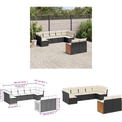 9-tlg. Garten-Sofagarnitur mit Kissen Schwarz Poly Rattan - Gartensofas - Outdoor Möbel - Lounge Set - Rattan Gartenmöbel - Gartenlounge - Home & Living (1/3)