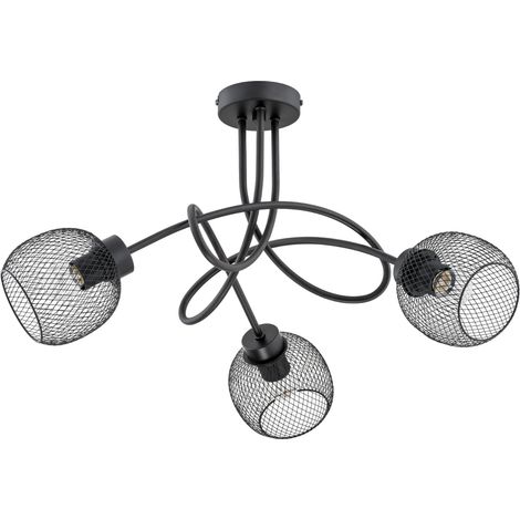 Plafonnier loft noir grilles 3xE27 métal 65cm Alfa (1/3)