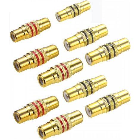 10 adaptateurs RCA femelle-femelle plaqués or, coupleurs pour audio et vidéo (1/5)