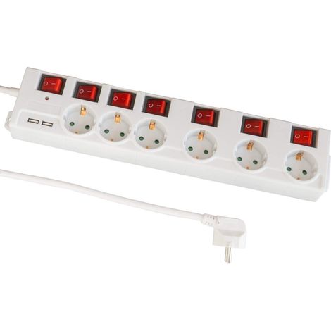 Multiprise 6 Prises Multiples 90 degrés commutables Individuellement avec USB Blanc (1/4)