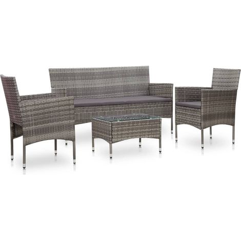 Set de muebles de jardín 4 pzas y cojines ratán sintético gris vidaXL (1/2)