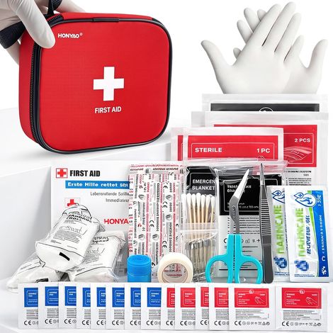 Mini Trousse de Secours 125 Pièces, Petite Trousse Premier Secours Complete, Kit Premier Secour, Trousses Pharmacie pour Voiture Maison Travail Voyage Camping Randonnée et Sports en Plein Air (1/5)