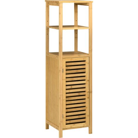 Mobile bagno in bambù naturale 120 cm con 2 ripiani aperti e armadietto (1/5)