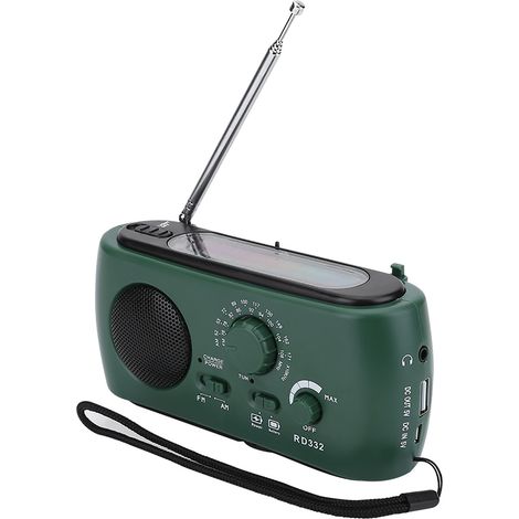 Radio AM/FM solaire à manivelle avec lampe LED, chargeur téléphone portable d'urgence, multi-fonction, camping et survie. (1/5)