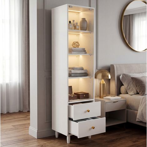 mobile vetrina LED con cassetti in vetro bianco OKMYHOME (1/5)