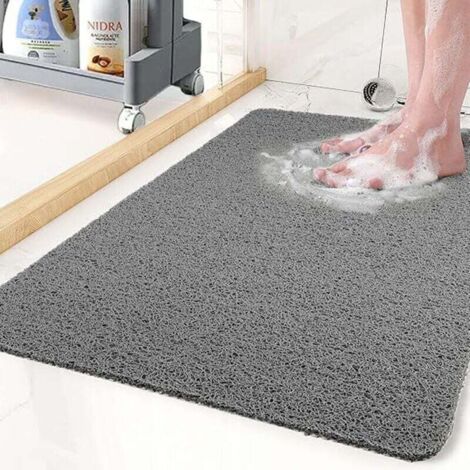 Tapis de Douche Antidérapant, Tapis de Baignoire sans Ventouses, Tapis de Bain Loofah pour Baignoire de Salle de Bain, Séchage Rapide, Gris50x80cm
