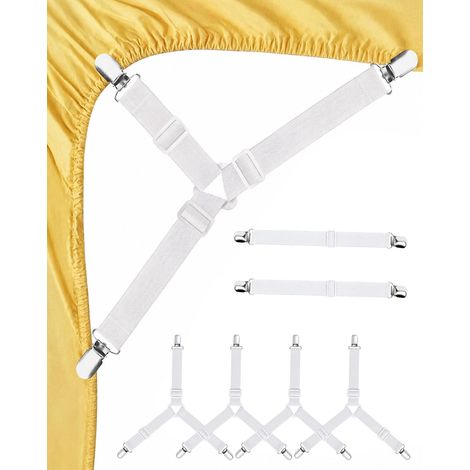 Attache Drap Housse 6 Pièces 4 Triangulaires + 2 Rectangulaires, Tendeur Sangle Élastique Ajustable, Pince Drap Housse pour Matelas Épais, Anti-Déchaussement Nuit (1/5)