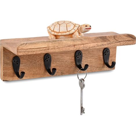 mural rustique, étagère murale de style ferme en bois d'acacia avec 4 crochets, (25, 4 cm x 8, 89 cm x 8, 89 cm) (1/5)