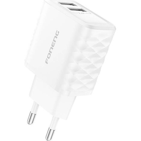 Caricabatterie da parete FONENG EU53 2.4A 12W con 2 porte USB, colore bianco. (1/2)