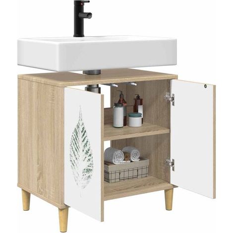 Meuble Vasque Salle de Bain 60x40x60 cm, Couleur Chêne Sonoma, Armoire de Toilette avec Rangement, Design Moderne et Compact (1/5)