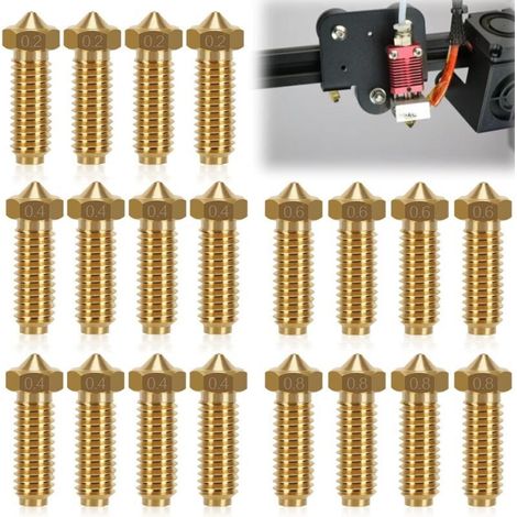 Ugelli di ricambio in ottone per stampante 3D Kobra 2 – 20 pezzi (0,2 / 0,4 / 0,6 / 0,8 mm) compatibili con Volcano