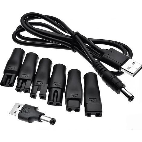 Câble d'alimentation USB 5 V Compatible,USB pour Tondeuses électriques,Shaver Charger Kit,Kit de Chargeur de Rasoir 5V Universel,Cordon d'alimentation avec 6 Types de Prises
