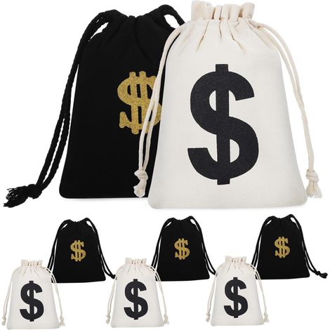 8 pièces Lot de Pochons Coton et Motif Pochettes Cordon de Serrage Facile Sacs Multi-usages pour Cadeaux et Friandises de Fête Mixte Blanc et Noir (1/5)