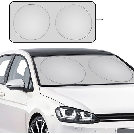 Parasol plegable anti-UV para parabrisas delantero de 150 x 70 cm, parasol universal para coche, parasol interior contra rayos UV y calor en el coche. (1/5)