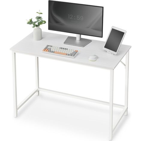 Vasagle – Bureau droit compact 100 x 50 x 75 cm – Panneau d’aggloméré et acier – Style industriel blanc – Assemblage facile – Charge max 50 kg