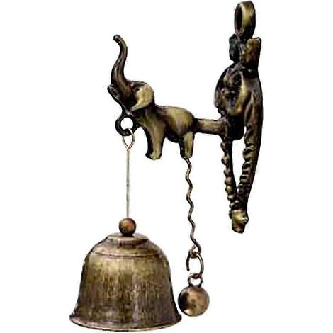 Sonnette de porte rétro éléphant, petite sonnette en alliage avec cloche en fer, décoration murale pour intérieur. (1/5)