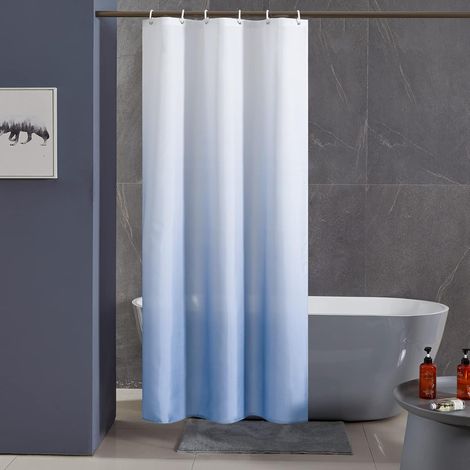 c Rideau de Douche Anti Moisissure Tissu Lavable en Machine Petit Rideau de Bain Textile en Polyester Imperméable avec 6 Anneau Rideau Douche 100x200cm Bleu Clair Dégradé (1/5)