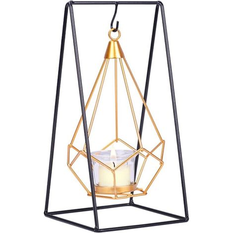 Bougeoirs Decoration, Bougeoir géométrique en Métal Bougeoir Fer Forgé Style Nordique Photophore en Métal Support de Bougie en Verre Géométrique en Métal Bougeoir Géométrique Suspendu, Swing (1/4)