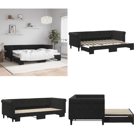 Sofá cama nido terciopelo negro 80x200 cm - Cama nido - Sofá cama 2 en 1