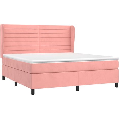 vidaXL Sommier à lattes de lit avec matelas Rose 160x200 cm Velours (1/5)