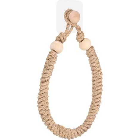 Porte-rouleau de papier toilette - Corde de chanvre - 60 cm - Avec crochet en bois - Anneau porte-serviettes - Porte-rouleau de Papier toilette - Sans Embouts - Montage mural (1/5)