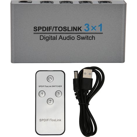 Optischer digitaler SPDIF/Toslink-Audio-Umschalter mit 3 Eingängen und 1 Ausgang sowie Fernbedienung für PS5, Xbox und HD-Fernseher