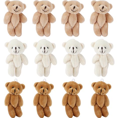 12 mini orsetti di peluche, comodi, morbidi e adorabili, ideali per decorazioni di matrimoni e compleanni.