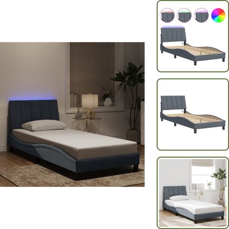 Cuscino testiera - vidaXL Giroletto con LED senza Materasso Hanko Grigio Scuro 90x200 cm in Velluto - Letto con luci LED