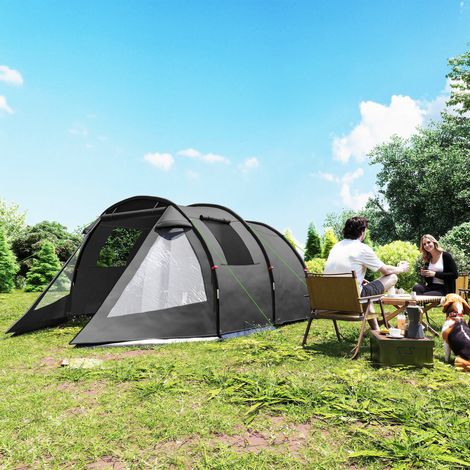 Tente de camping, tente de trekking, résistante aux intempéries, 2 pièces, 475 x 264 cm (largeur x hauteur), noire