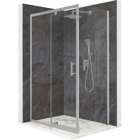 Cabine de douche - 120 x 90 x 195 cm - Verre trempé de sécurité 6 mm - Finition chromée - Portes à charnières (1/5)