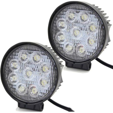 Lot de 2 27W Phare de Travail LED Lumière de Travail Ronde Offroad Projecteur Floodlight Projecteur Floodlight Worklight pour ATV SUV Tracteur Jardin 1755LM Noir en Fonte d'aluminium IP67- (1/4)