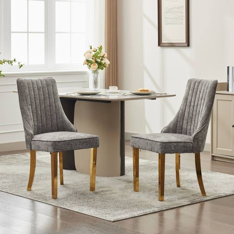 Sedia da pranzo in chenille grigia con schienale alto e gambe dorate in acciaio inox,65×50×95cm (1/5)