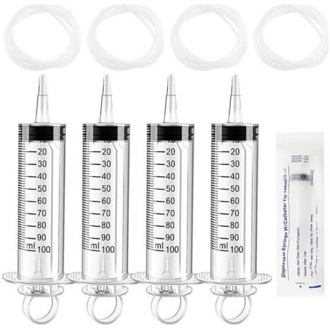 4 Pièces 100ml Outils de Mesure de Liquide en Plastique, avec 4 130cm Tube et Capuchon, Emballage Individuel, Tube Polyvalent de Mesure, pour Laboratoire Industriel, Distribution de Liquide (1/4)