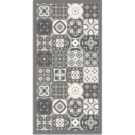 Tapis Vinyle - 60x110 cm - Motif Carreaux Ciments Gris - Antidérapant - Intérieur Et Extérieur (1/5)