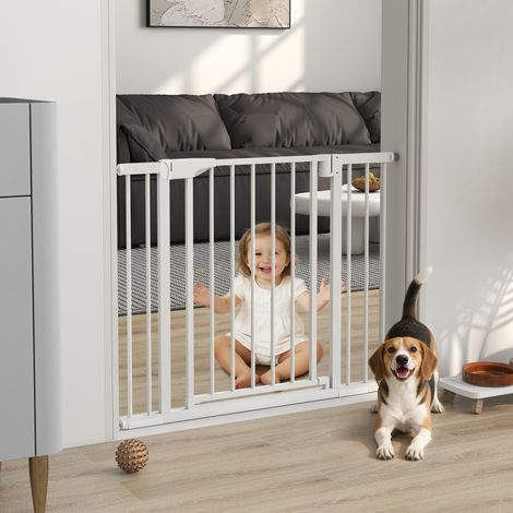 Barrière de sécurité pour chiens et bébés 76 à 103 cm avec extension fixation par pression sans perçage 76 à 103cm blanc