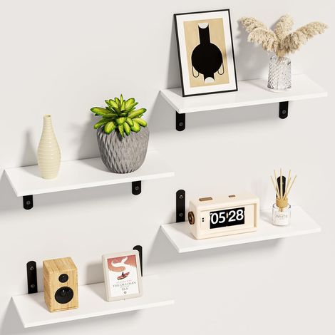 Set 4 Mensole Parete Sospese Decorative Eleganti Bianche (1/5)