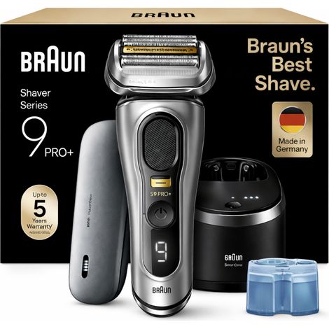 Braun Series 9 Pro+ Electric Shaver with Cleaning Station and PowerCase - Wet & Dry - 9577cc Silver