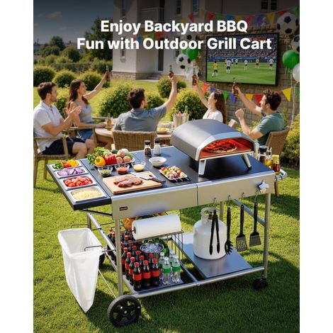 Desserte de Jardin pour Plancha, Chariot de Barbecue 136x76x79 cm, pour Préparation de Cuisine BBQ Piques-niques Terrasse Extérieur… (1/5)