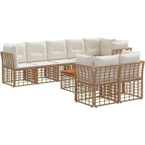 Outdoor-Sofagarnitur 9 pcs Natürlich und Cremweiß Polyester vidaXL