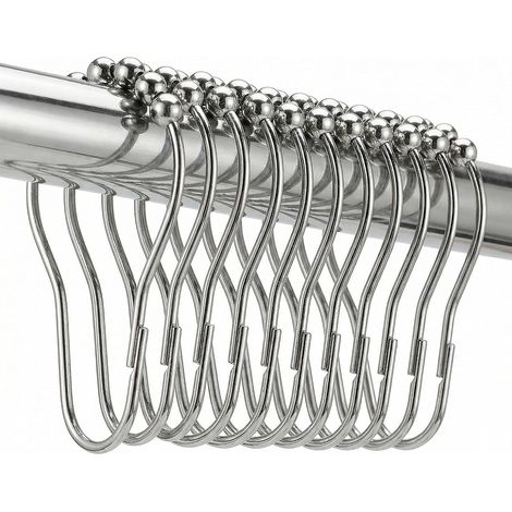Anneaux Rideau de Douche INOX – Lot 12 Crochets Antirouille Billes de Glissement Compatible Tringles 25-32mm (1/4)