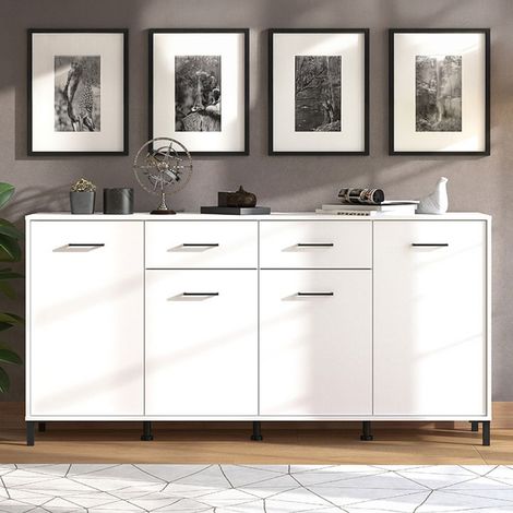 Grondona Anrichte, 4 Einlegeböden, 2 Schubladen, 4 Türen, 182,5x40x90h cm Weiß (1/5)