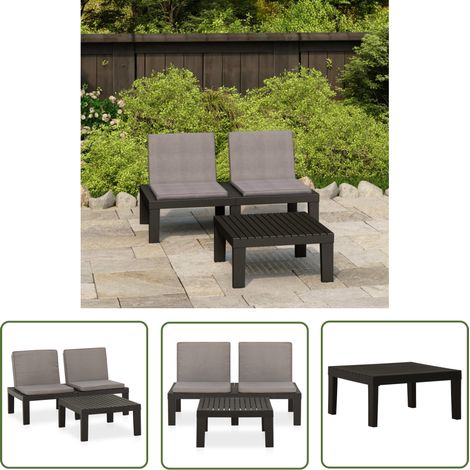 The Living Store 2-tlg. Garten-Lounge-Set mit Auflagen Kunststoff Grau - Gartensitzgruppe - Lounge Set - Gartenmöbel - Kunststoffe Möbel - Outdoor Furniture (1/5)