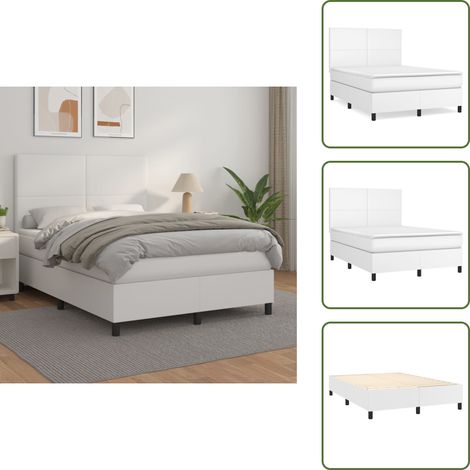 Colchón sintético - vidaXL Cama box spring con colchón cuero sintético blanco 140x200cm - Cama de muelles ensacados