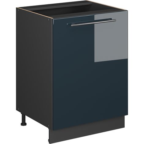 Mobiletto base cucina Fame-Line, Blu scuro lucido/Antracite, 60 cm 1 anta senza piano di lavoro, Vicco (1/5)